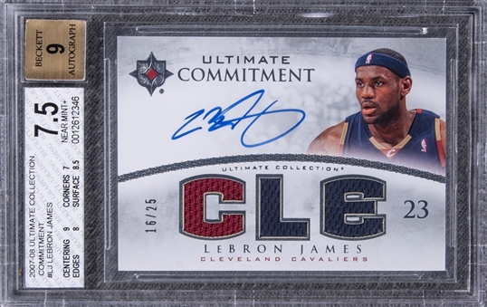 2007-08 UD Ultimate Commitment #UC-LJ LeBron James Signed Patch Card (#16/25) - BGS NM+ 7.5/BGS 9